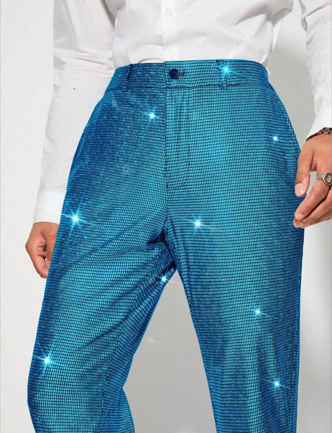 Men's Sparkling Blue Sequin Wide-Leg Trousers – Party & Stage Performance Pants